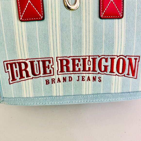 TRUE RELIGION BRAND JEANS DENIM STRIPE CROSSBODY SATCHEL BAG - Picture 12 of 12